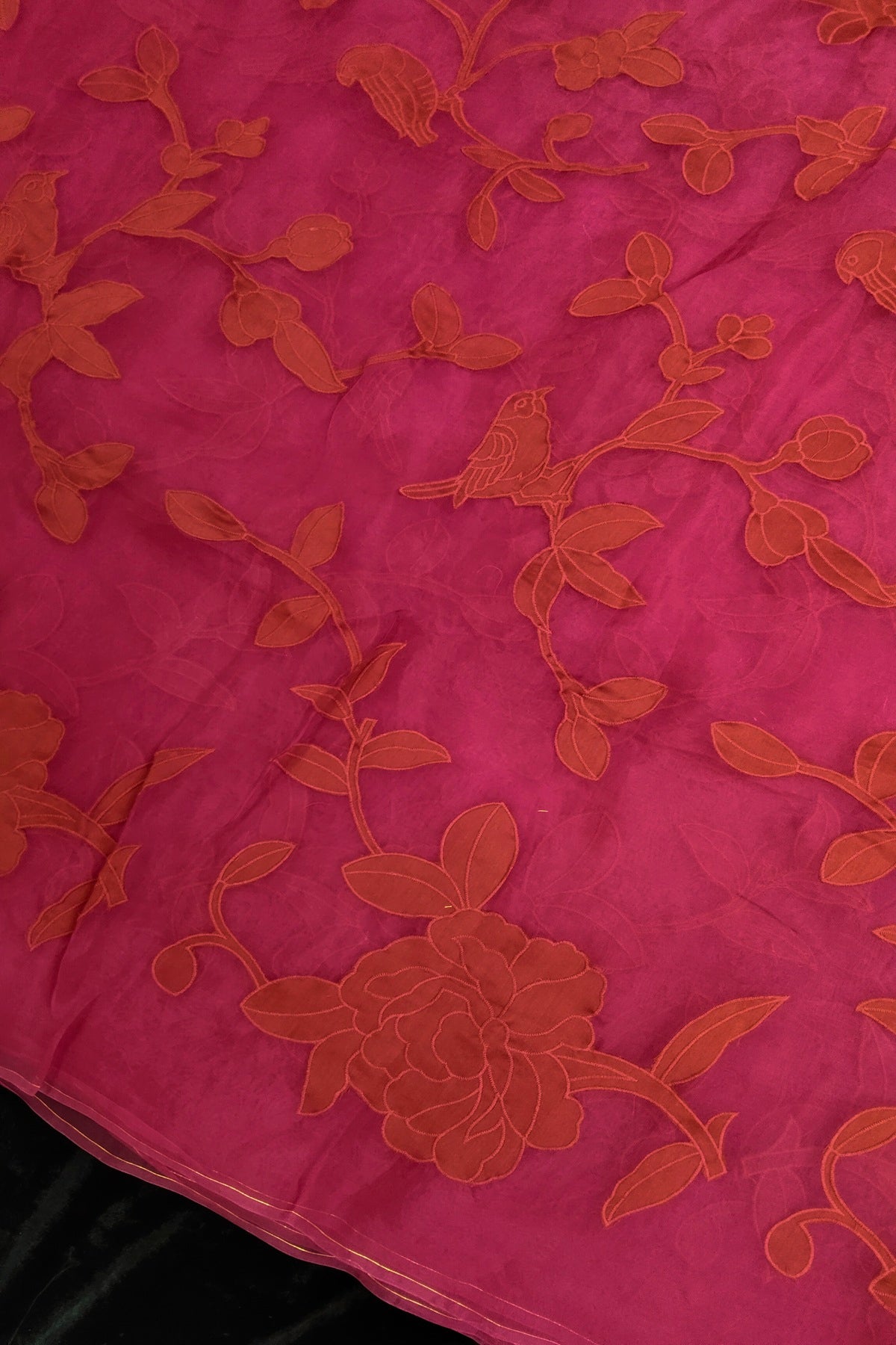 Bird & Bloom Applique Worked Pure Organza Fabric