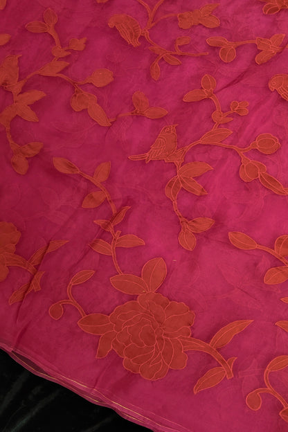 Bird & Bloom Applique Worked Pure Organza Fabric