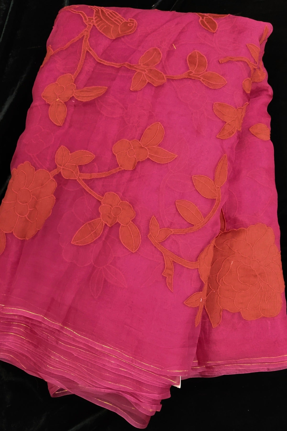 Bird & Bloom Applique Worked Pure Organza Fabric