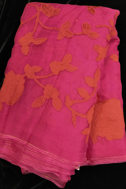 Bird & Bloom Applique Worked Pure Organza Fabric