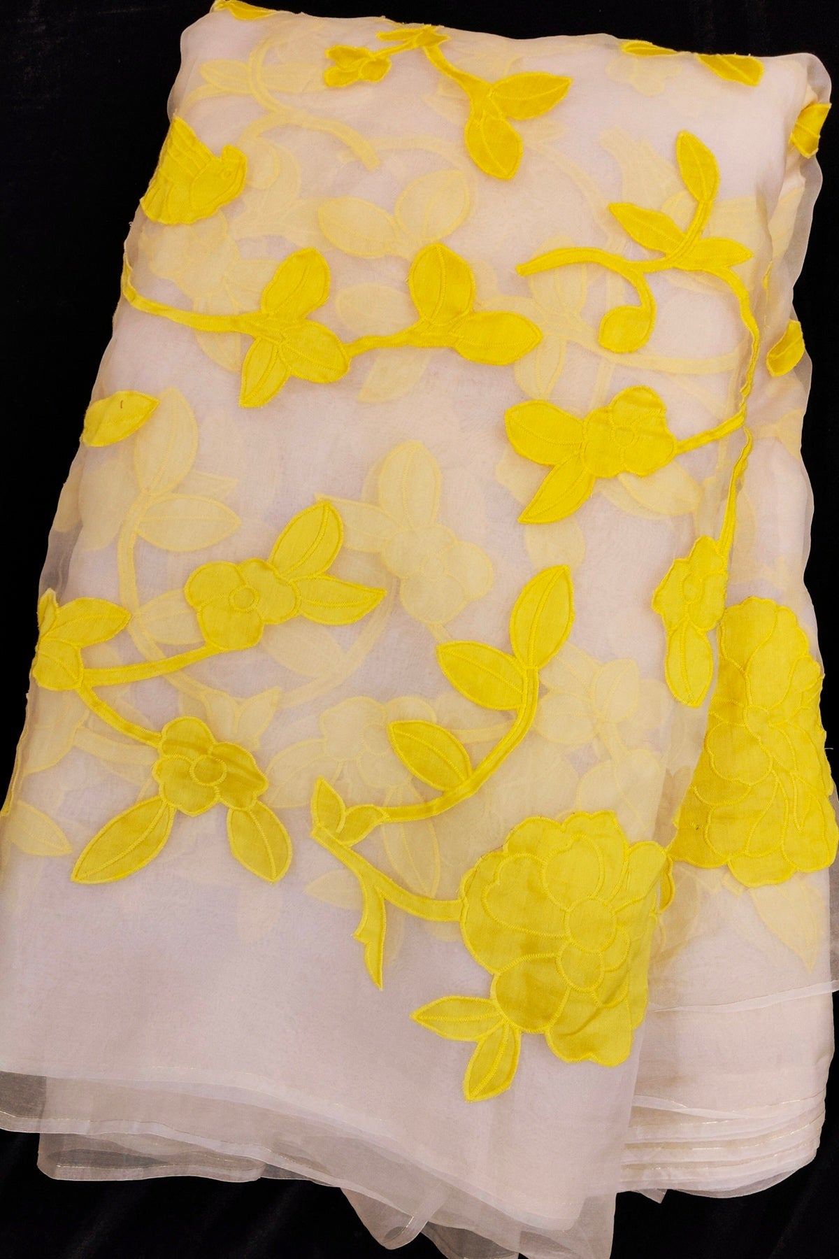 Bird & Bloom Applique Worked Pure Organza Fabric