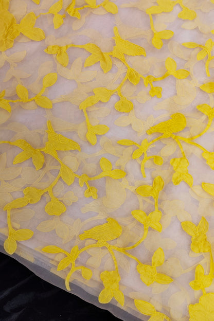 Bird & Bloom Applique Worked Pure Organza Fabric