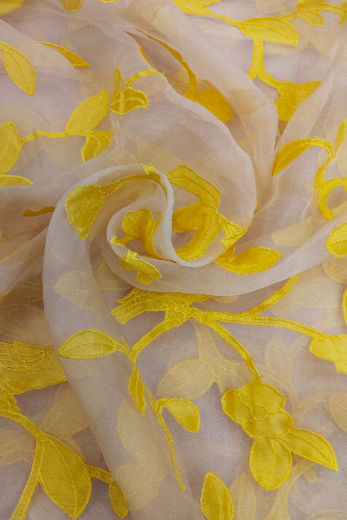 Bird & Bloom Applique Worked Pure Organza Fabric