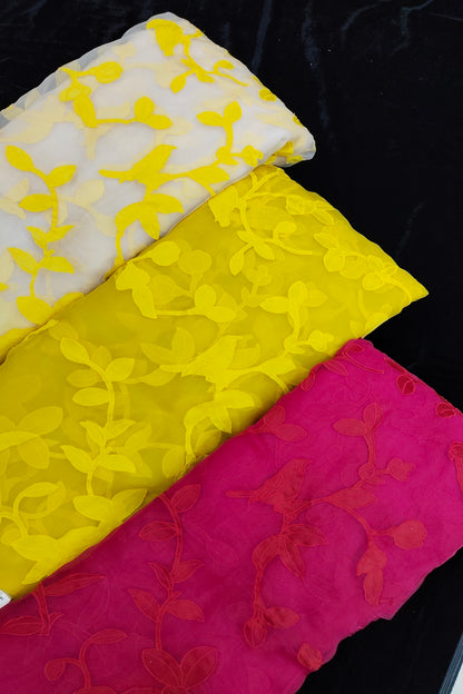 Bird & Bloom Applique Worked Pure Organza Fabric