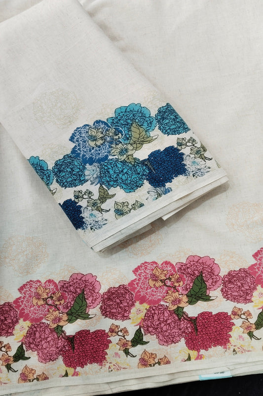 Nosegay Bouquet Prints on Cream Pure Flex Cotton Fabric