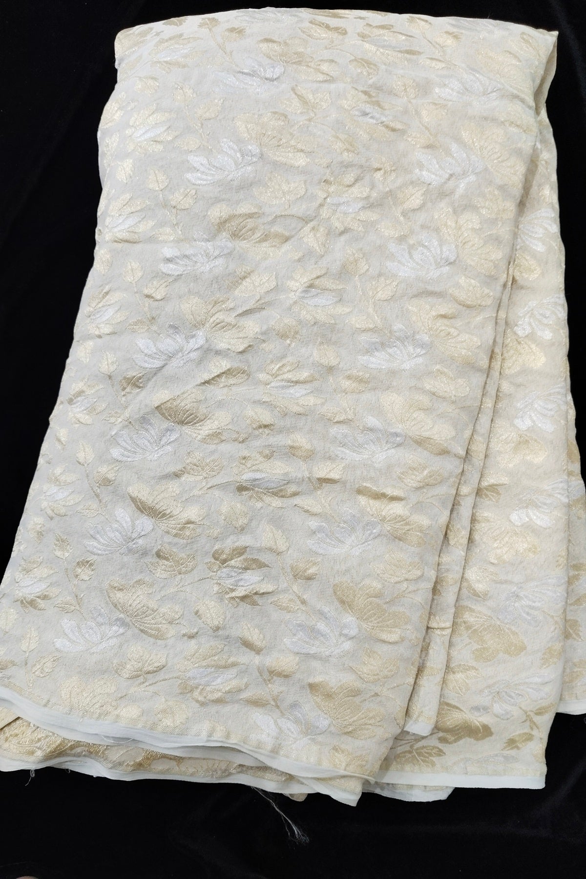 Silver & Golden Lotus Flower Zari Woven Pure Georgette Fabric