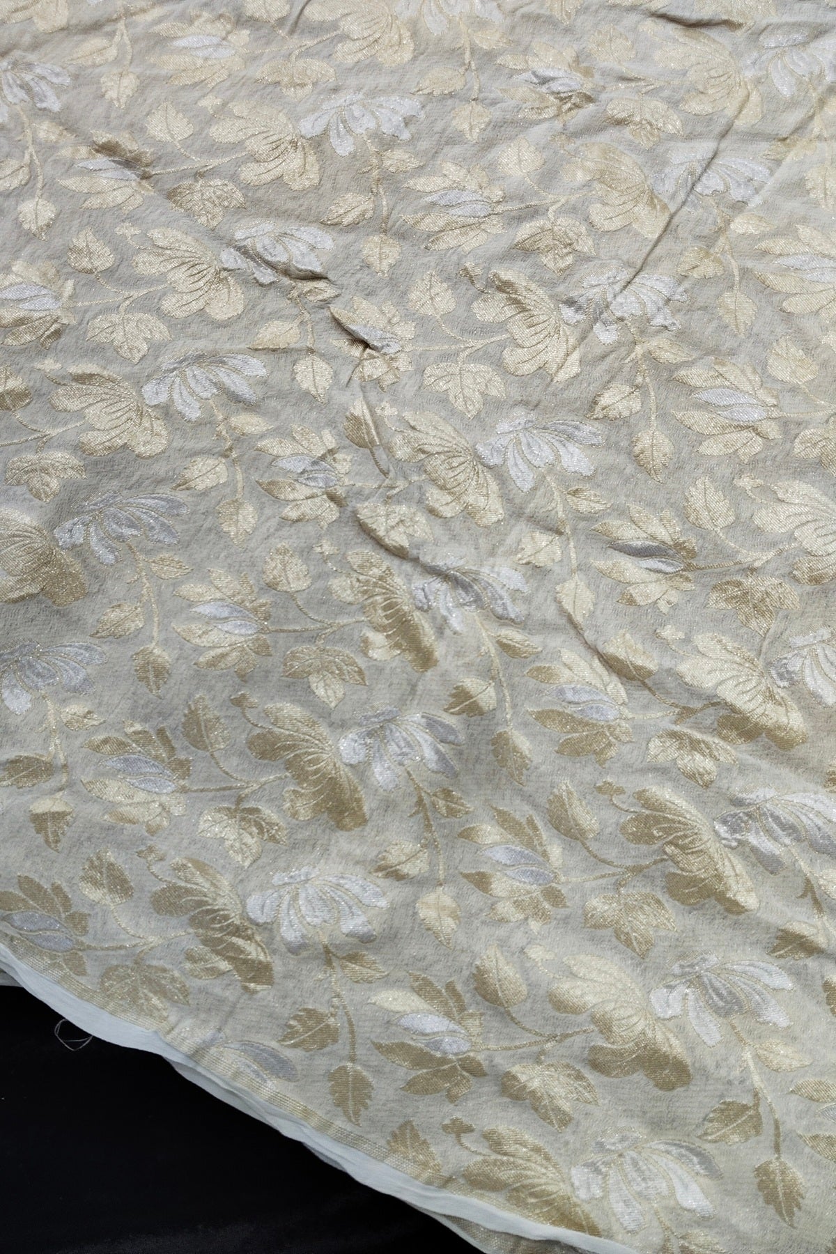 Silver & Golden Lotus Flower Zari Woven Pure Georgette Fabric