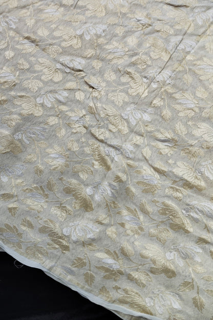 Silver & Golden Lotus Flower Zari Woven Pure Georgette Fabric