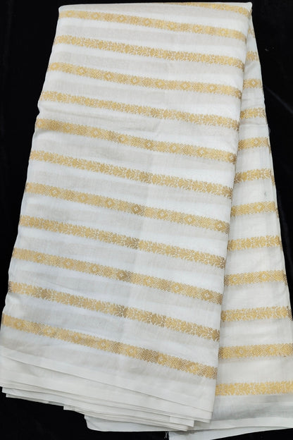 Horizontal Dark Gold Zari Woven Pure Chanderi Fabric