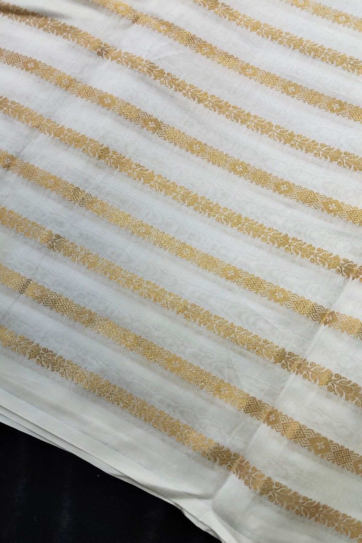 Horizontal Dark Gold Zari Woven Pure Chanderi Fabric