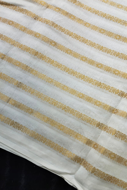 Horizontal Dark Gold Zari Woven Pure Chanderi Fabric