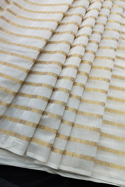 Horizontal Dark Gold Zari Woven Pure Chanderi Fabric