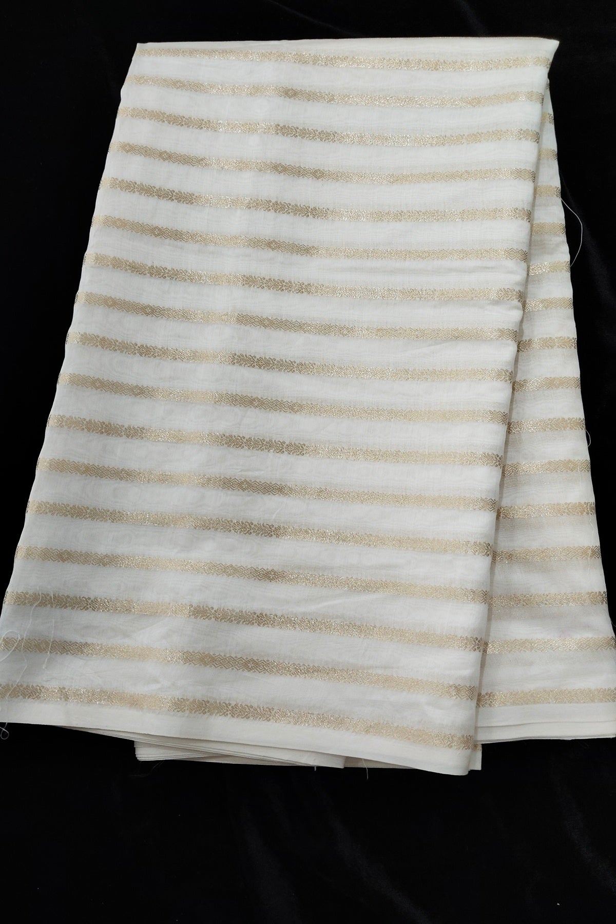 Horizontal Dull Gold Zari Woven Pure Chanderi Fabric