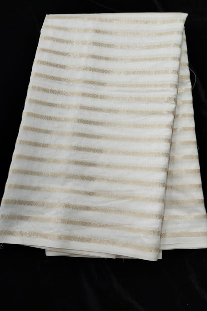 Horizontal Dull Gold Zari Woven Pure Chanderi Fabric