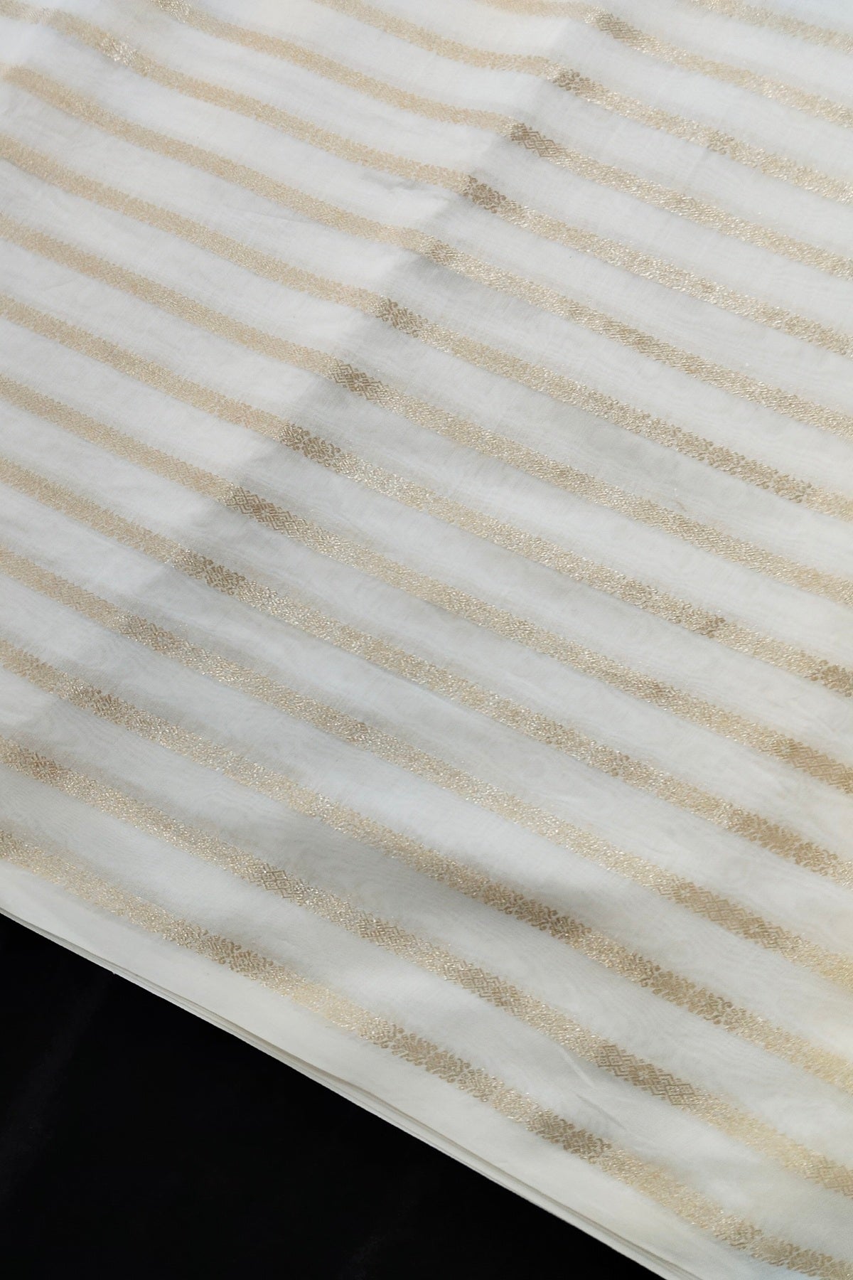 Horizontal Dull Gold Zari Woven Pure Chanderi Fabric