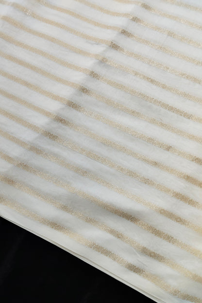 Horizontal Dull Gold Zari Woven Pure Chanderi Fabric