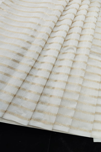 Horizontal Dull Gold Zari Woven Pure Chanderi Fabric