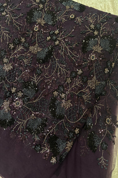 Black & Silver Sequins Ascending Floral Embroidered Net Fabric