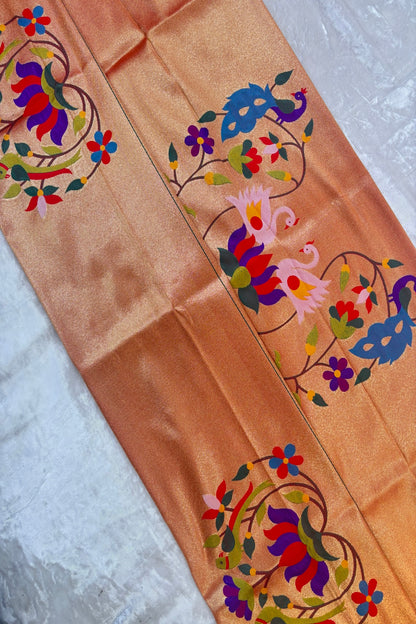 Peacock, Swan & Lotus Floral Bunch Paithani Woven With Single Muniya Blouse Fabric (1 Mtr Cut)