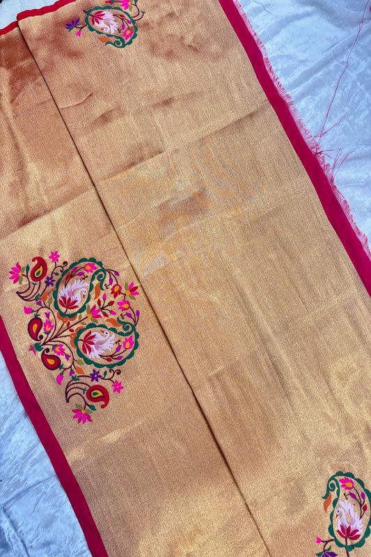 Swan Paisley With Floral Motif Paithani Woven Blouse Fabric (1 Mtr Cut)