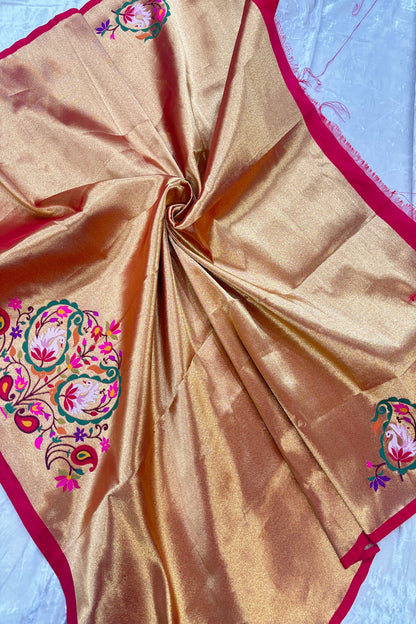 Swan Paisley With Floral Motif Paithani Woven Blouse Fabric (1 Mtr Cut)