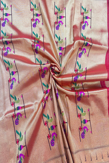 Traditional Mor Poppat Paithani Woven Fabric With Single Muniya Border