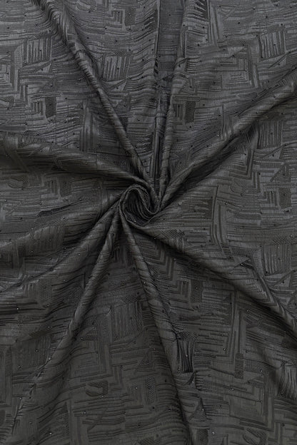 Geometrical Patterns Self Thread Embroidered Semi Raw Silk Fabric