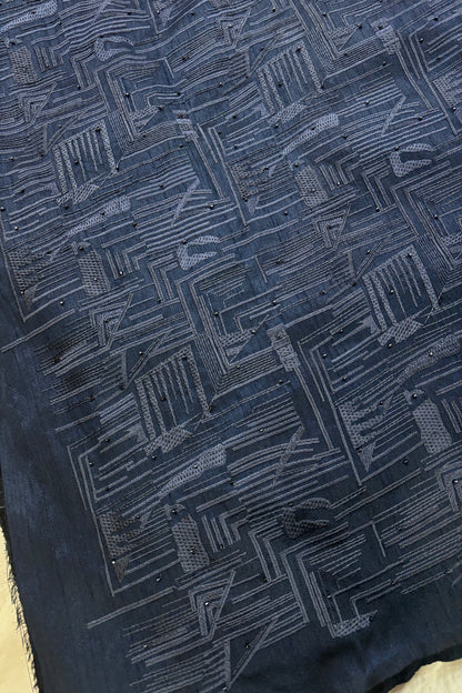 Geometrical Patterns Self Thread Embroidered Semi Raw Silk Fabric