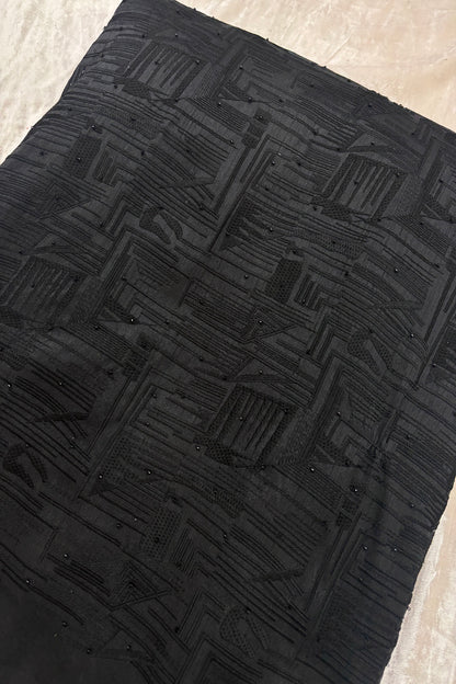 Geometrical Patterns Self Thread Embroidered Semi Raw Silk Fabric