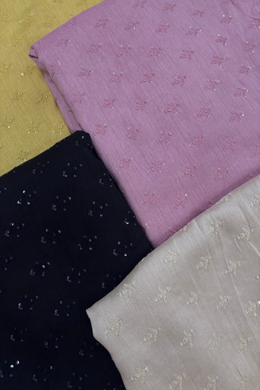 Mughal Embroidered Self Floral Butties With Sequins Highlighted Falling Raw Silk Fabric