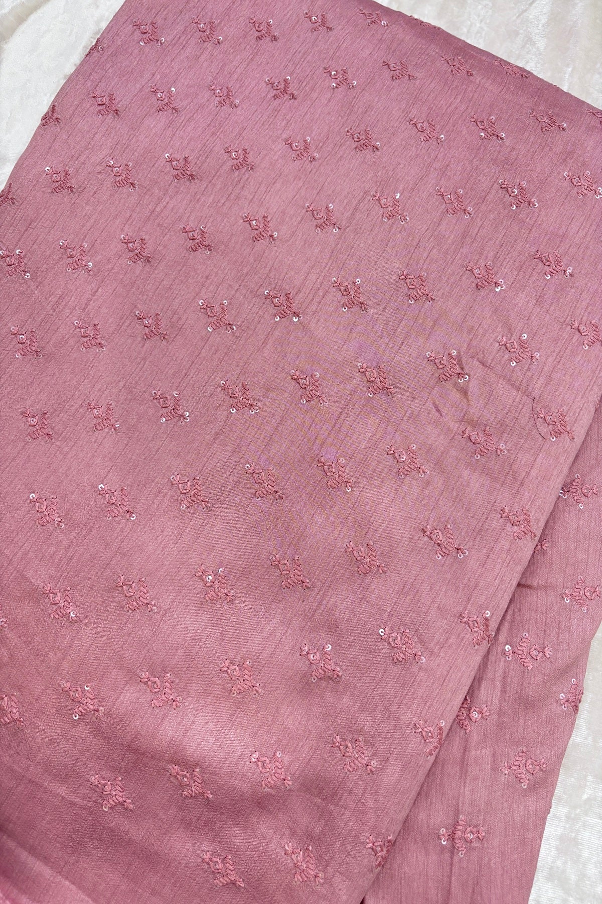 Mughal Embroidered Self Floral Butties With Sequins Highlighted Falling Raw Silk Fabric