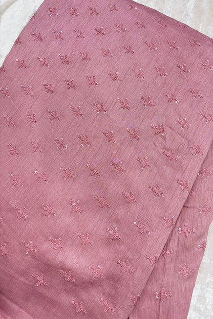 Mughal Embroidered Self Floral Butties With Sequins Highlighted Falling Raw Silk Fabric