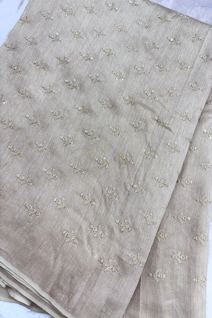 Mughal Embroidered Self Floral Butties With Sequins Highlighted Falling Raw Silk Fabric