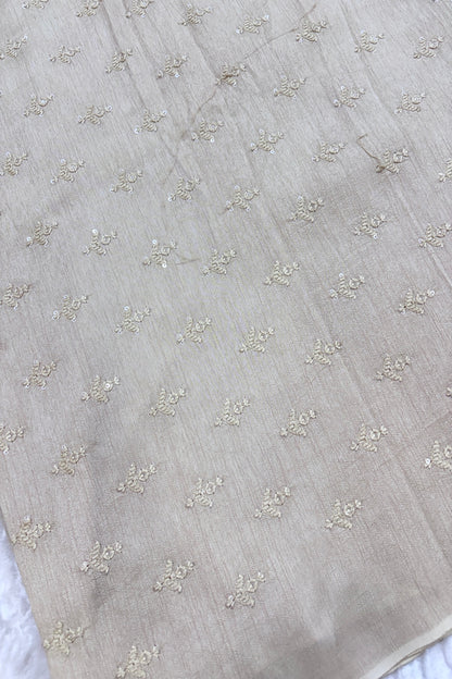 Mughal Embroidered Self Floral Butties With Sequins Highlighted Falling Raw Silk Fabric