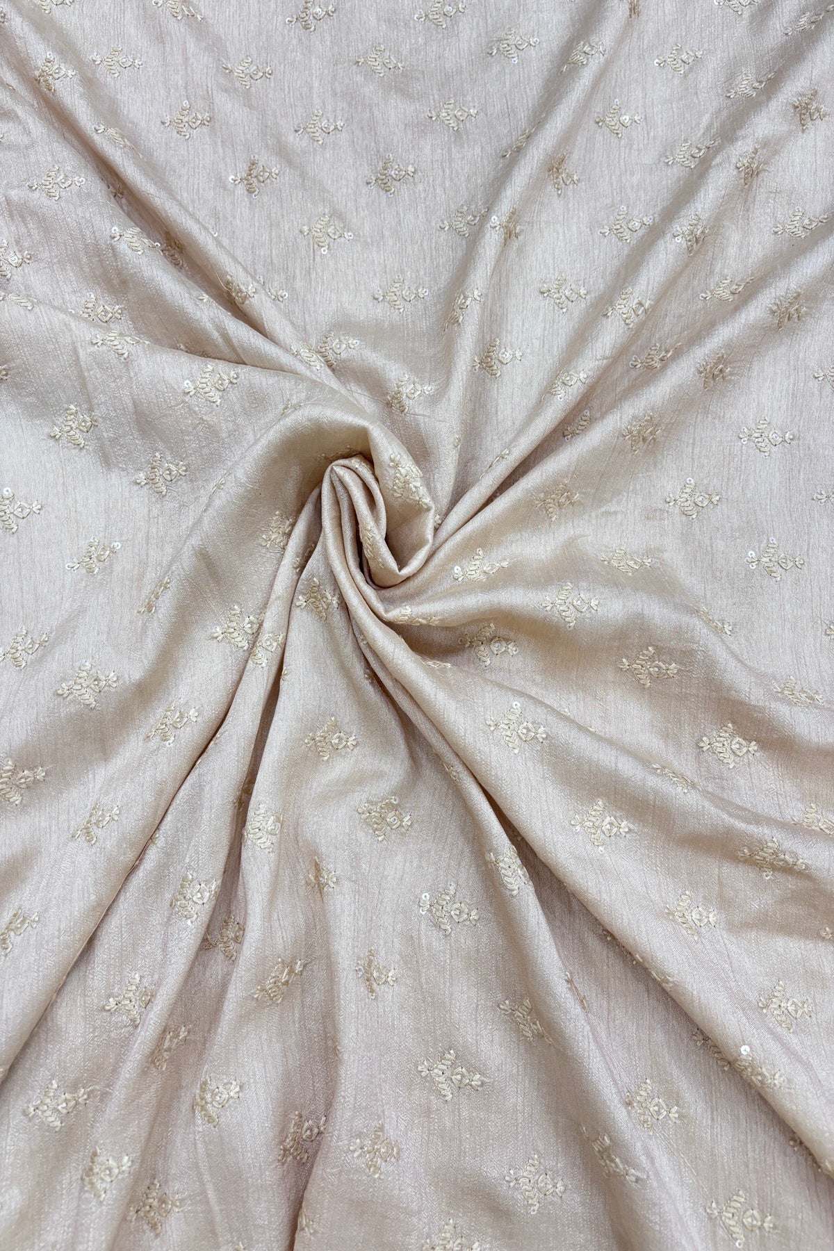 Mughal Embroidered Self Floral Butties With Sequins Highlighted Falling Raw Silk Fabric