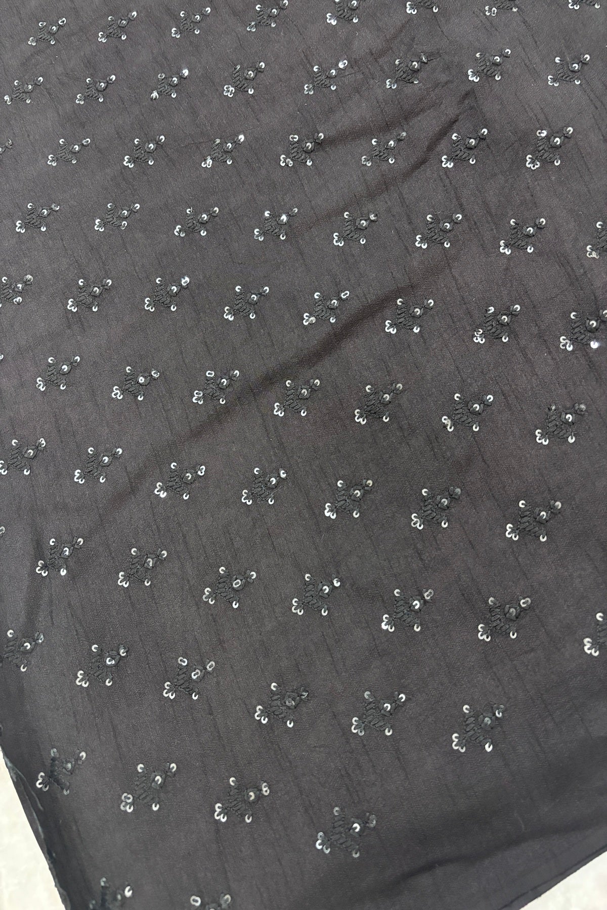 Mughal Embroidered Self Floral Butties With Sequins Highlighted Falling Raw Silk Fabric