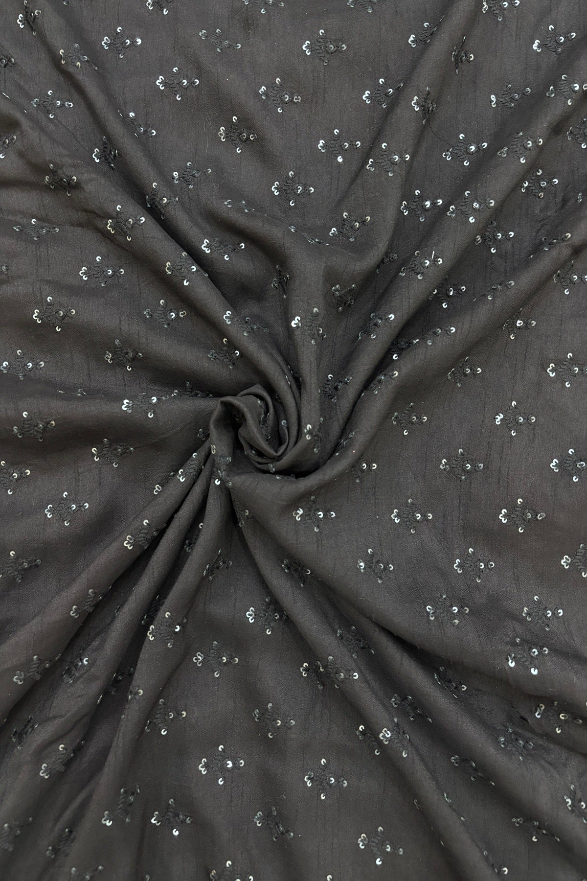 Mughal Embroidered Self Floral Butties With Sequins Highlighted Falling Raw Silk Fabric