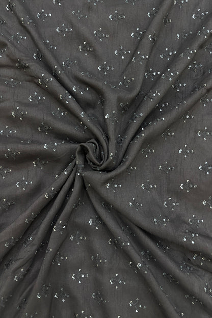 Mughal Embroidered Self Floral Butties With Sequins Highlighted Falling Raw Silk Fabric