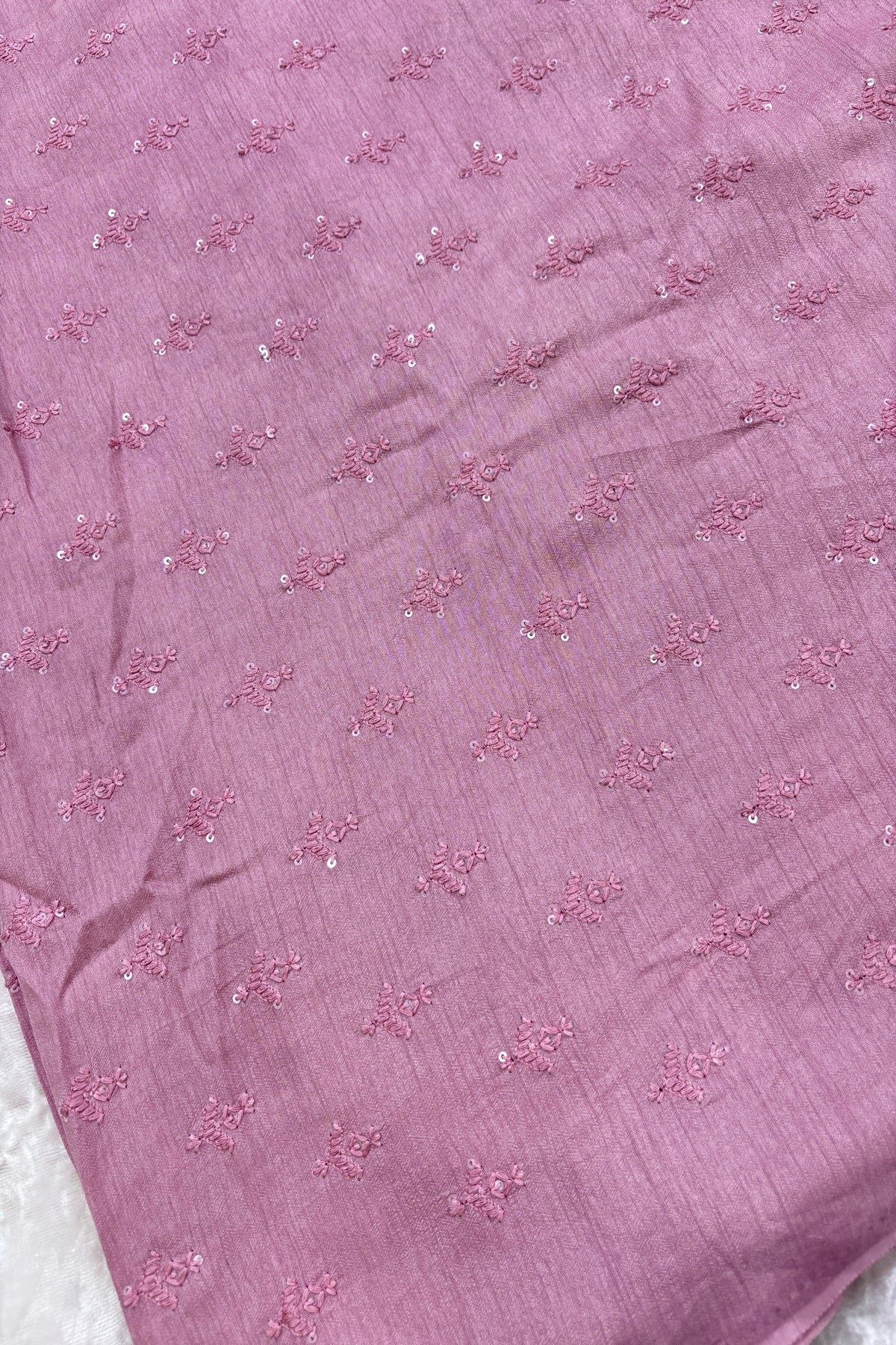 Mughal Embroidered Self Floral Butties With Sequins Highlighted Falling Raw Silk Fabric