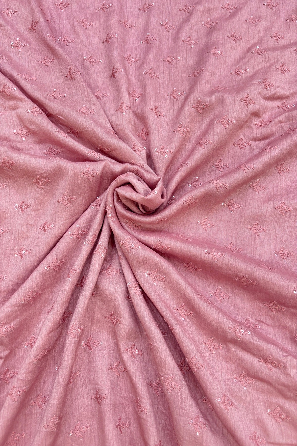 Mughal Embroidered Self Floral Butties With Sequins Highlighted Falling Raw Silk Fabric