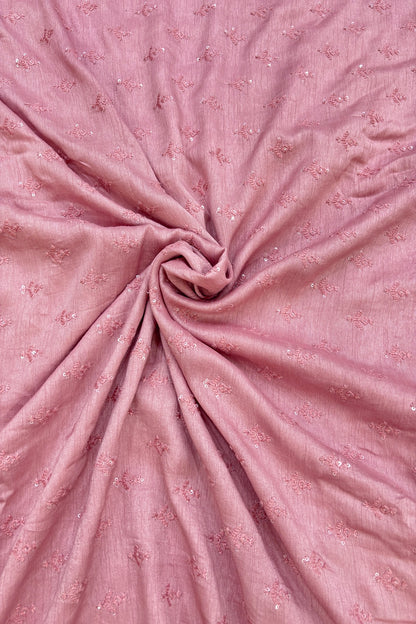 Mughal Embroidered Self Floral Butties With Sequins Highlighted Falling Raw Silk Fabric