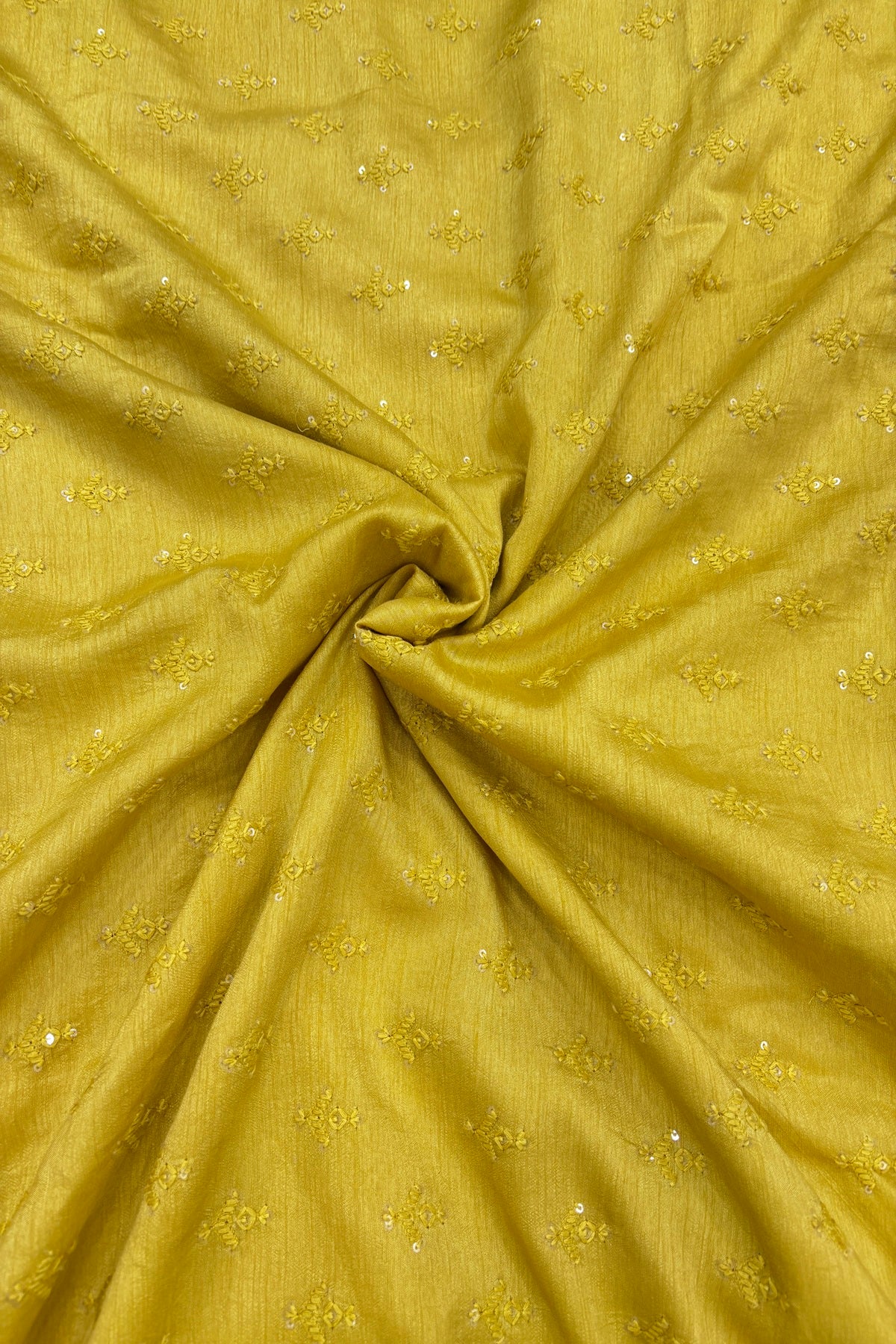 Mughal Embroidered Self Floral Butties With Sequins Highlighted Falling Raw Silk Fabric