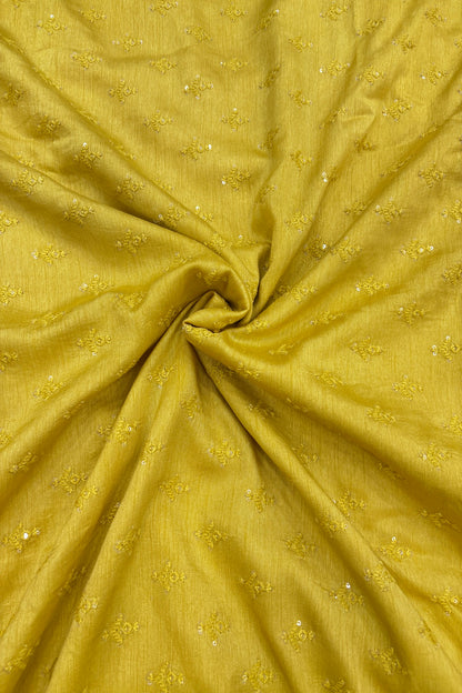 Mughal Embroidered Self Floral Butties With Sequins Highlighted Falling Raw Silk Fabric