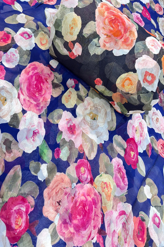 Rose Floral Bunches Printed Pure Viscose Georgette Fabric
