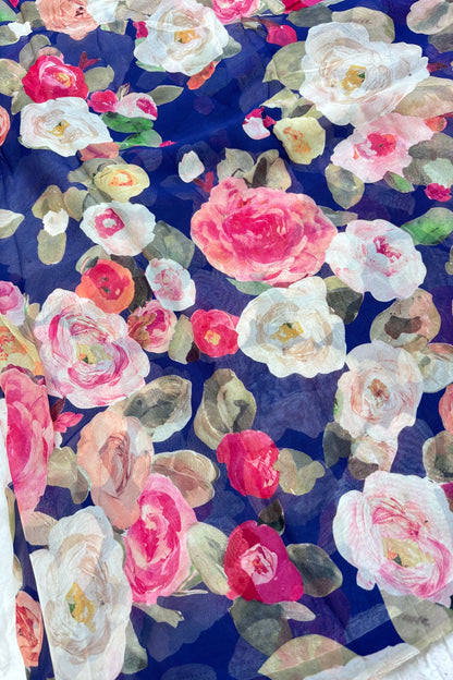 Rose Floral Bunches Printed Pure Viscose Georgette Fabric