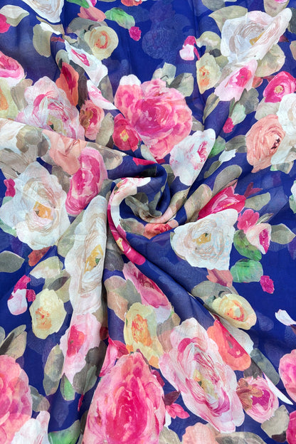 Rose Floral Bunches Printed Pure Viscose Georgette Fabric