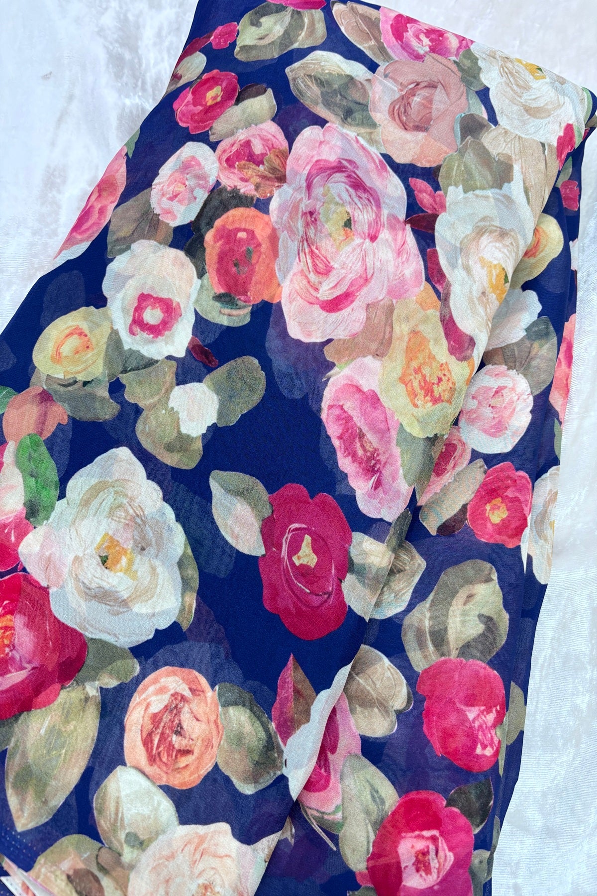 Rose Floral Bunches Printed Pure Viscose Georgette Fabric