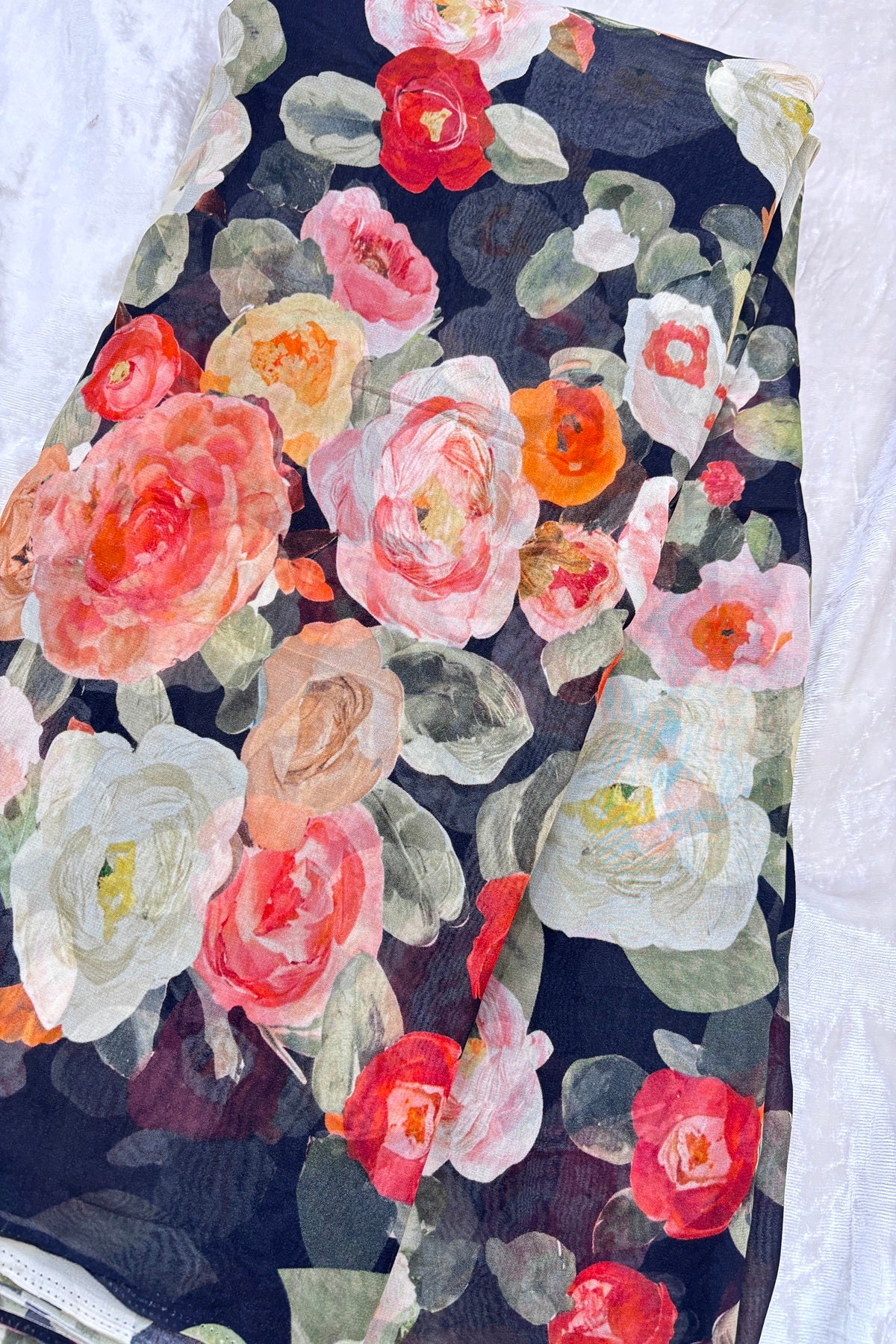 Rose Floral Bunches Printed Pure Viscose Georgette Fabric