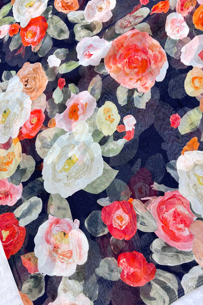 Rose Floral Bunches Printed Pure Viscose Georgette Fabric