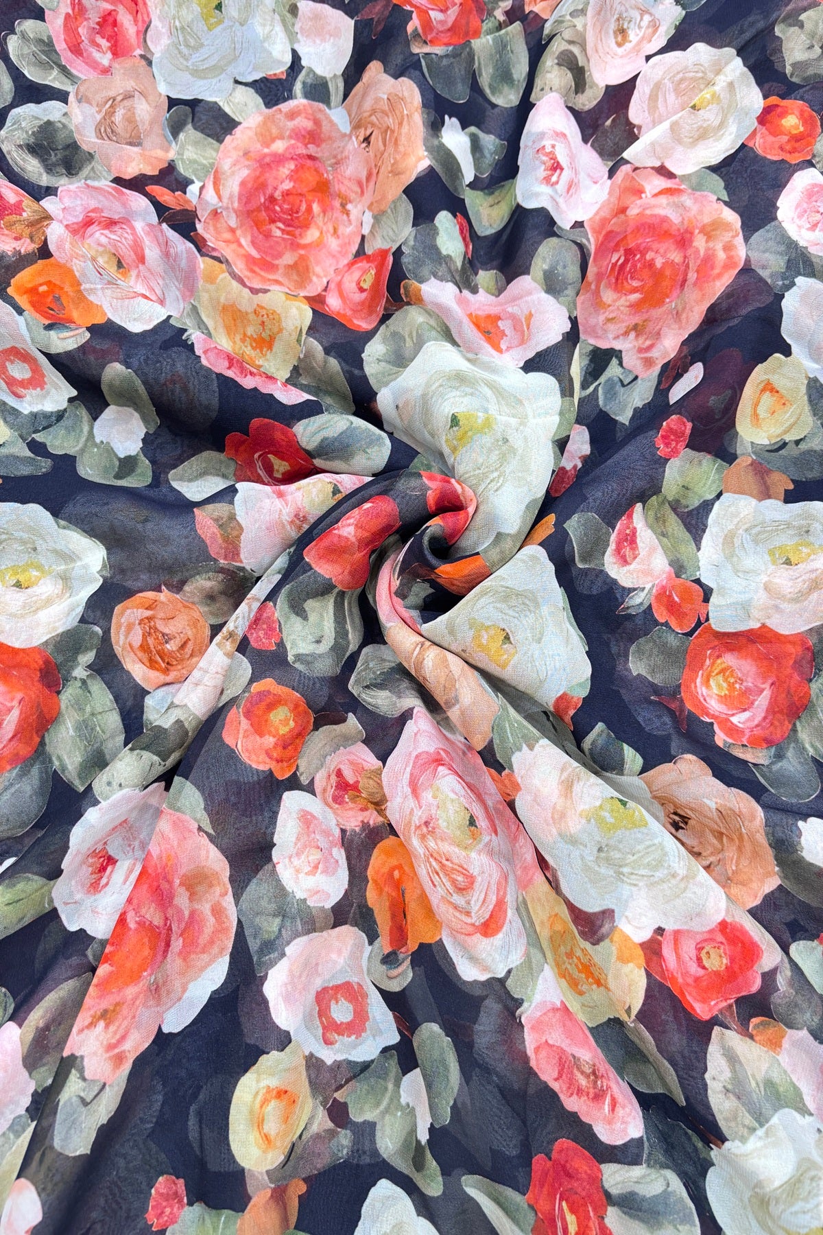 Rose Floral Bunches Printed Pure Viscose Georgette Fabric